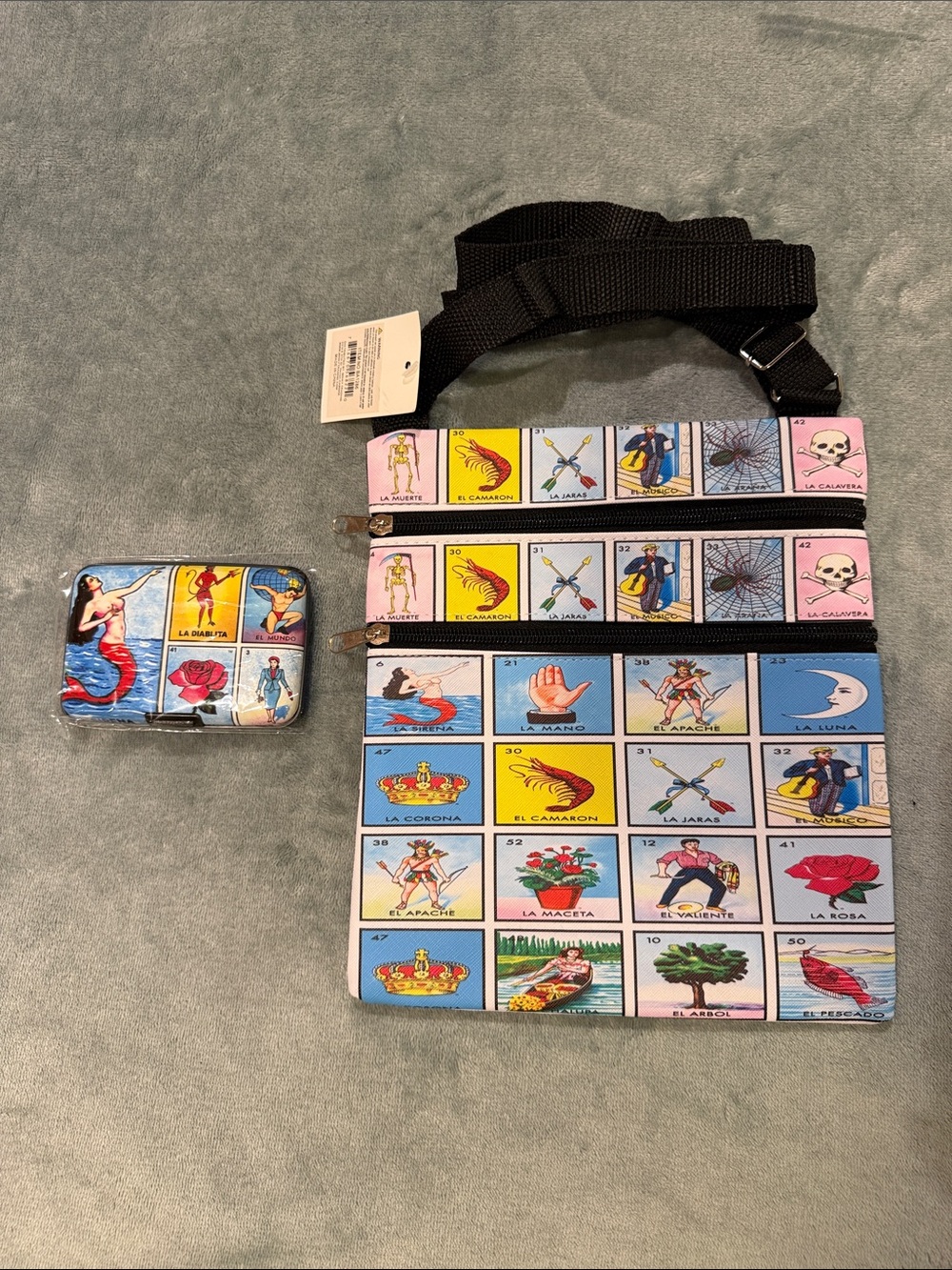 Loteria Print Crossbody Bag and Matching Card Holder